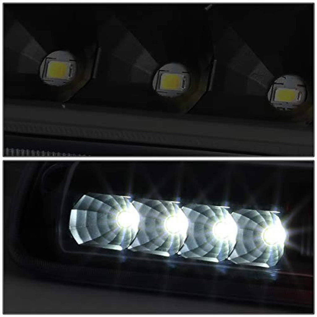 Close-up of side LEDs inside a black smoke high mount brake light housing