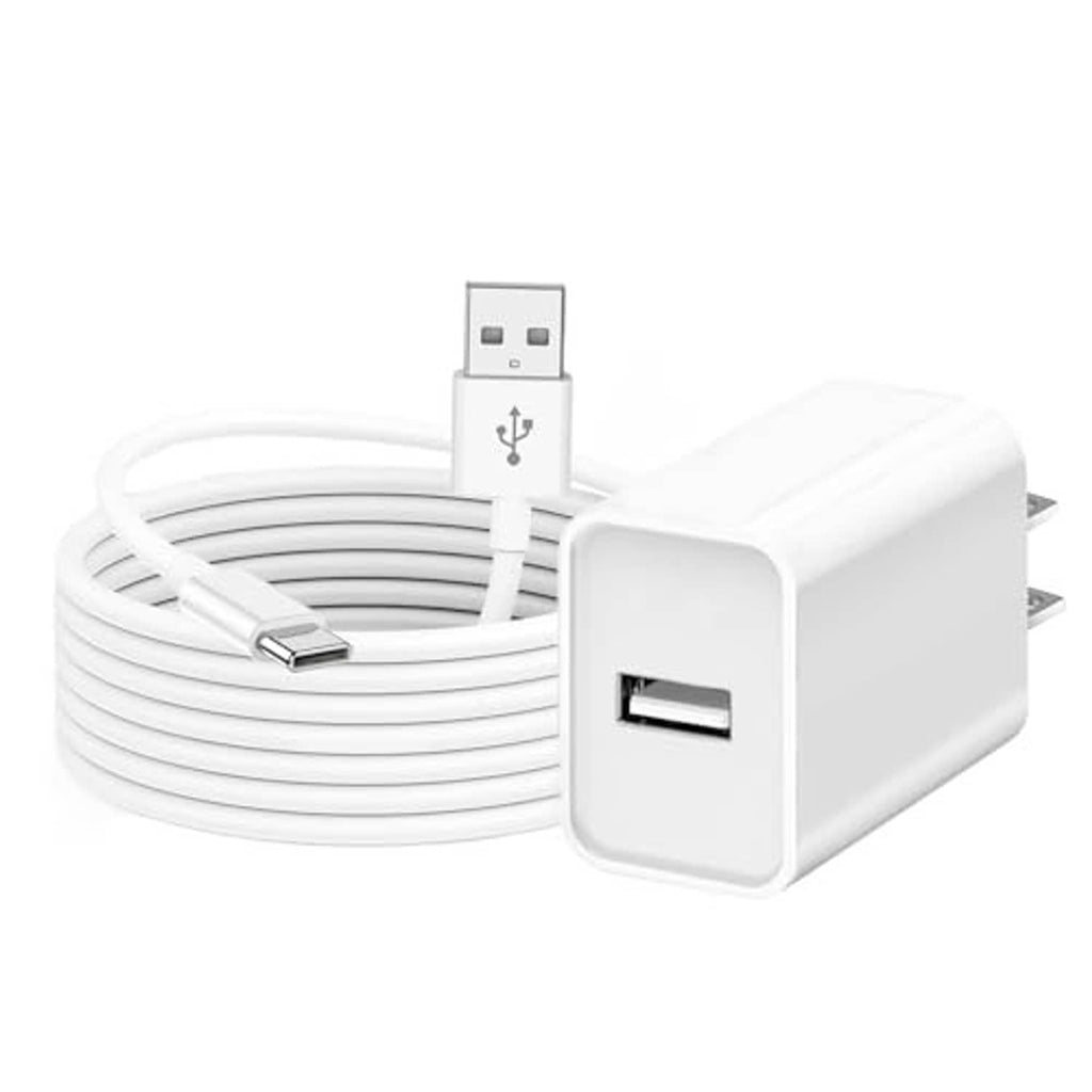 White coiled charging cable with USB-A connector and USB adapter housing