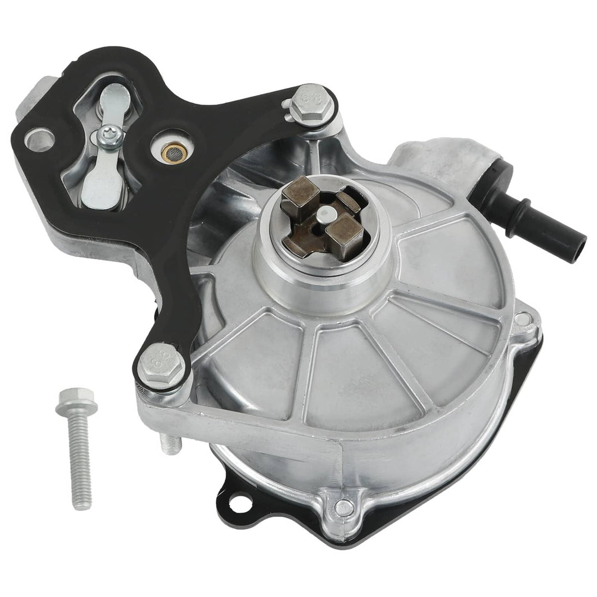 Brake vacuum pump assembly with metal housing and black mounting bracket