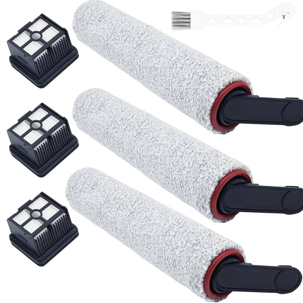 Replacement roller brush set with gray scrub sleeve and black end caps with red inner rings