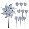Reflective pinwheel set: silver glitter pinwheels on black stakes, 10-pack