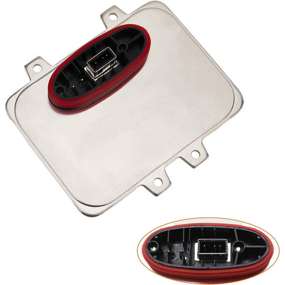 Xenon headlight ballast control unit, silver housing with oval connector opening