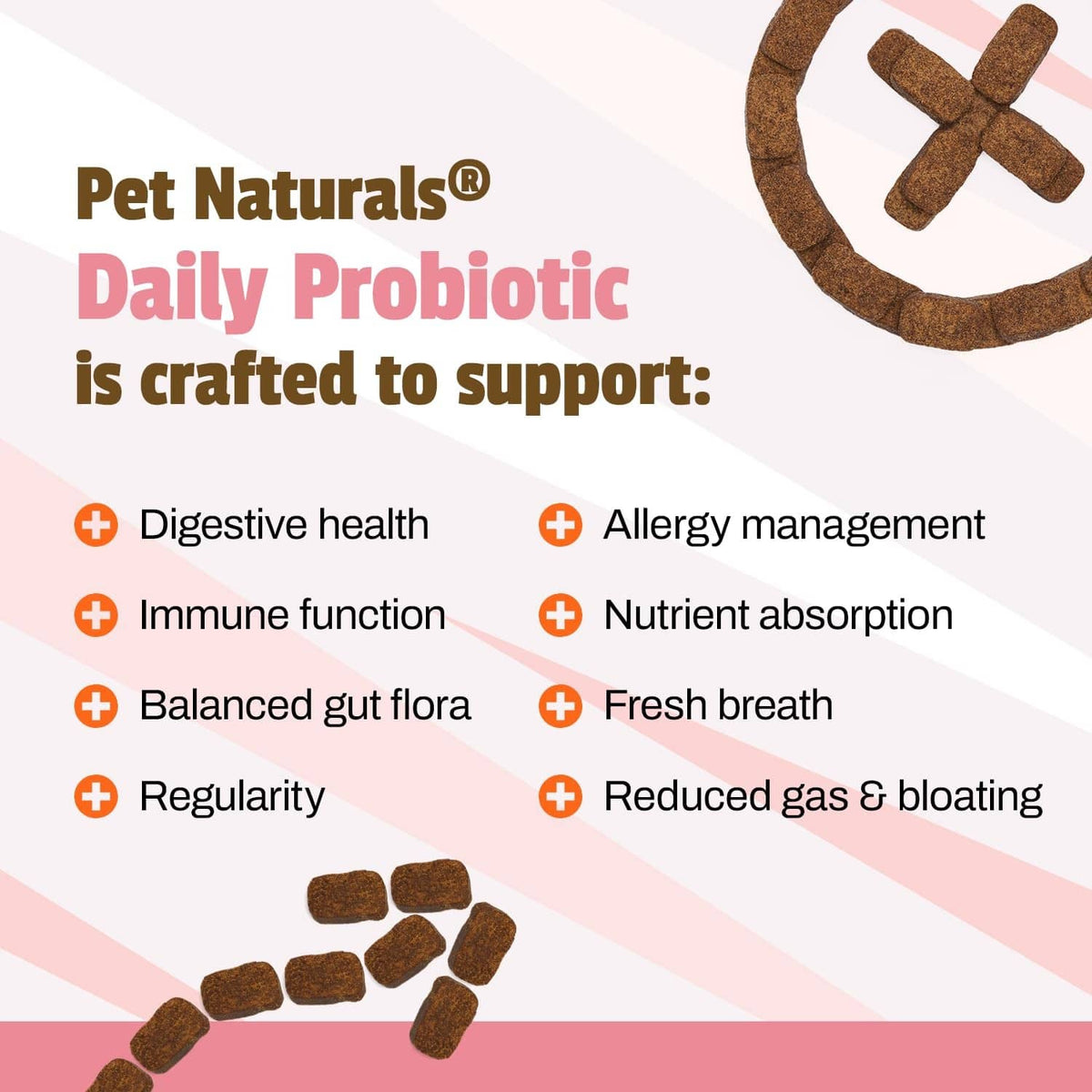 Pet Naturals Daily Probiotic pouch with scattered brown chew pieces