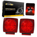 Square 12V trailer tail light pair with red LED lenses and black housings