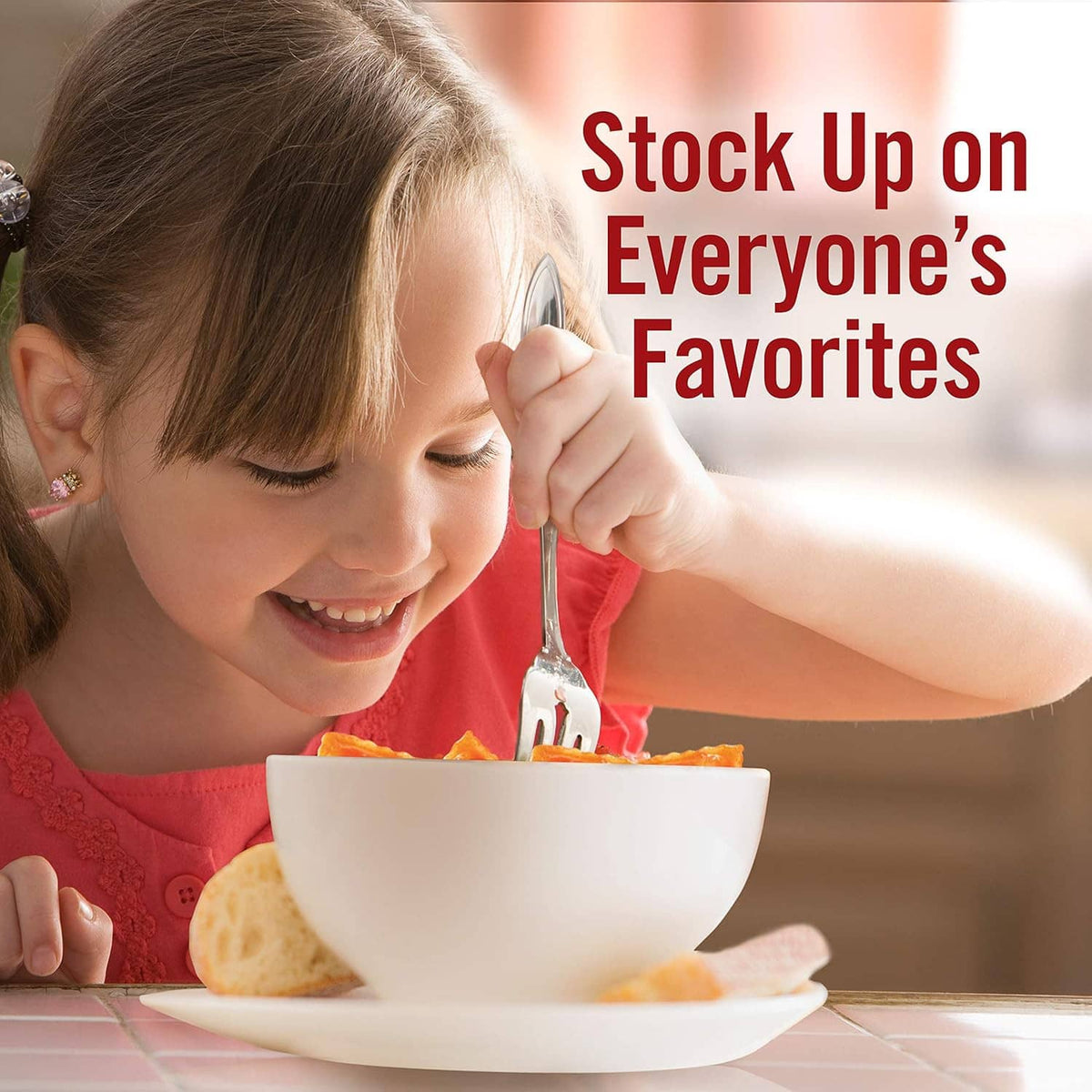 Child eating from a bowl with Chef Boyardee Overstuffed Beef Ravioli theme