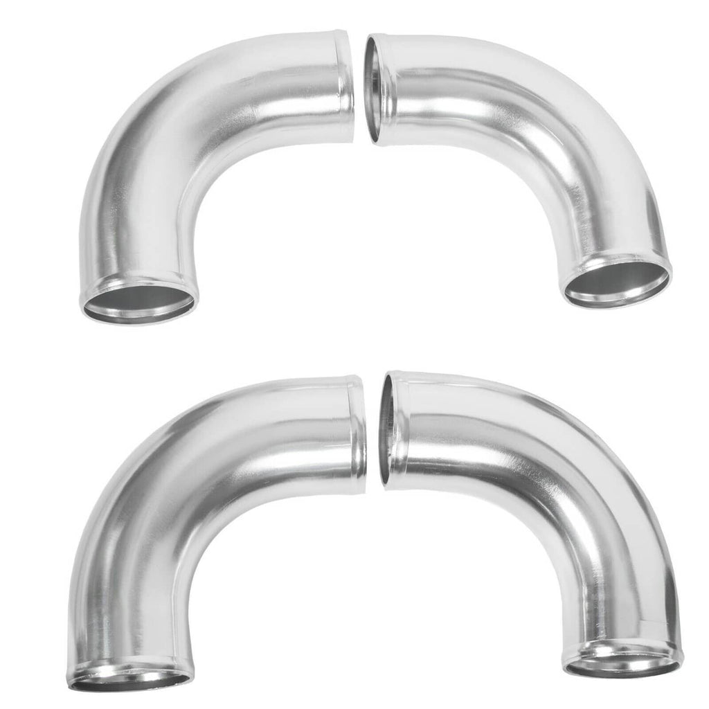 Polished silver aluminum intercooler elbow pipes, two 90-degree bends