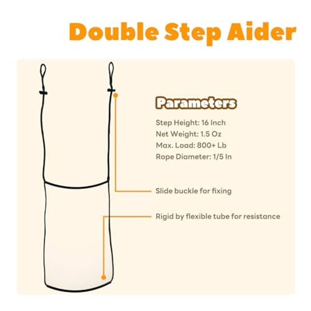 Double step aider diagram with slide buckle and rigid tube step support