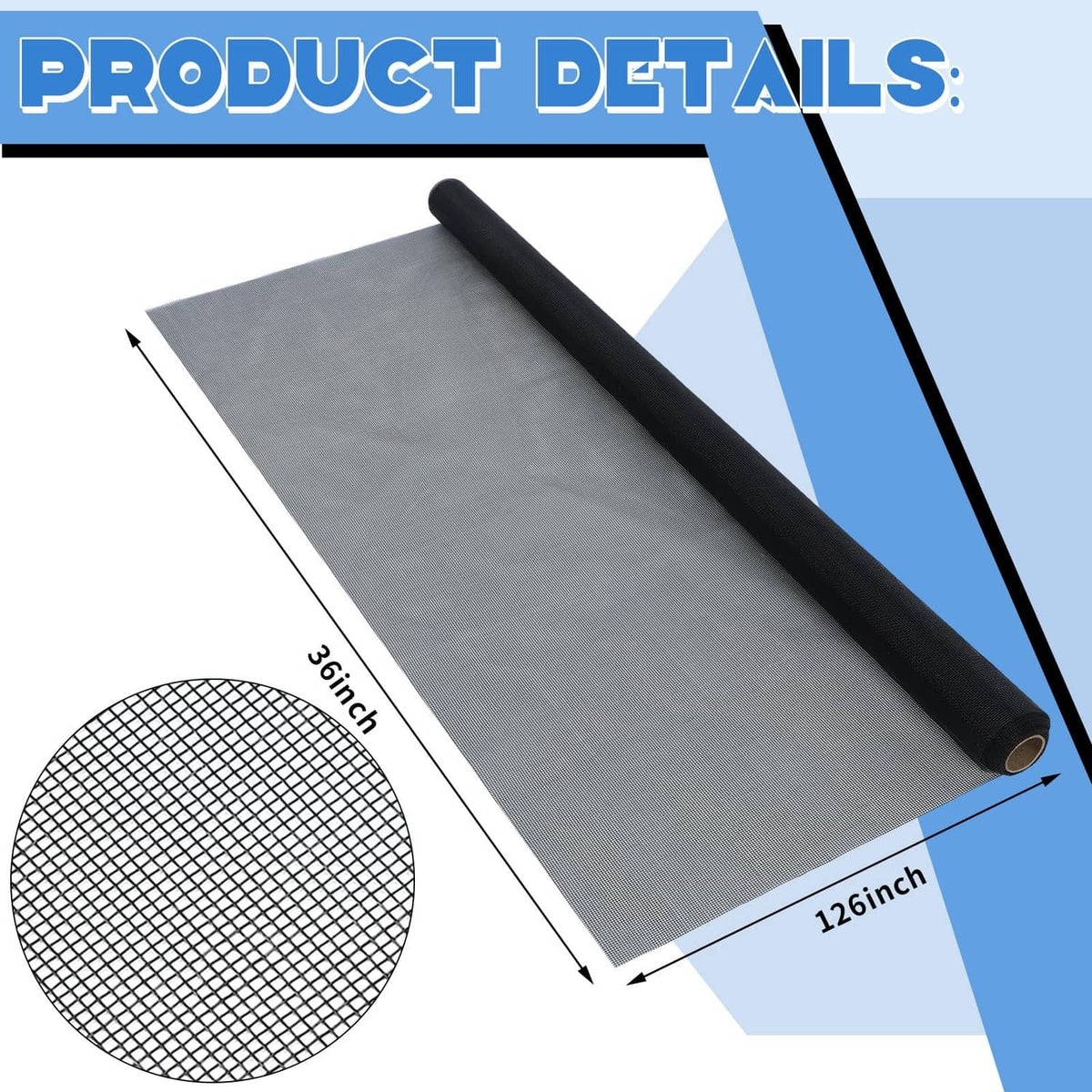 Gray window screen mesh roll with black edge tube for aluminum frame