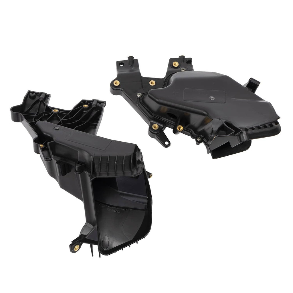 Pair of black fairing glove box storage units with hinged covers and mounting brackets