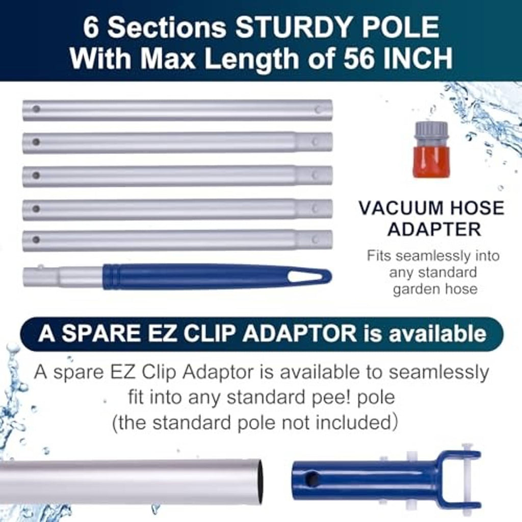 Manual pool vacuum pole with vacuum hose adapter and red cap connector