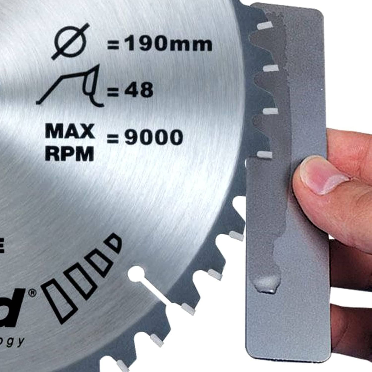 Metal lapping disc edge with printed size and RPM marks, 190mm and 9000