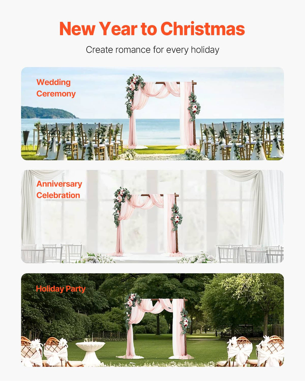 Pink wedding arch decor kit with sheer drapes and lush artificial floral arch garlands