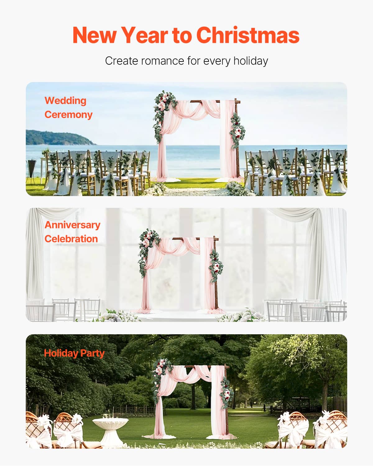 Pink wedding arch decor kit with sheer drapes and lush artificial floral arch garlands