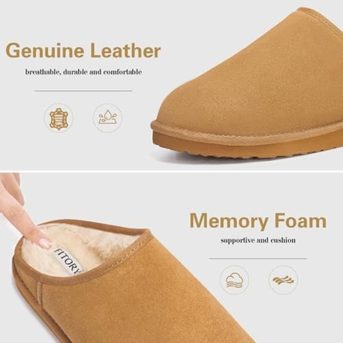 Chestnut men's slip-on slipper with cushioned insole and stitched upper