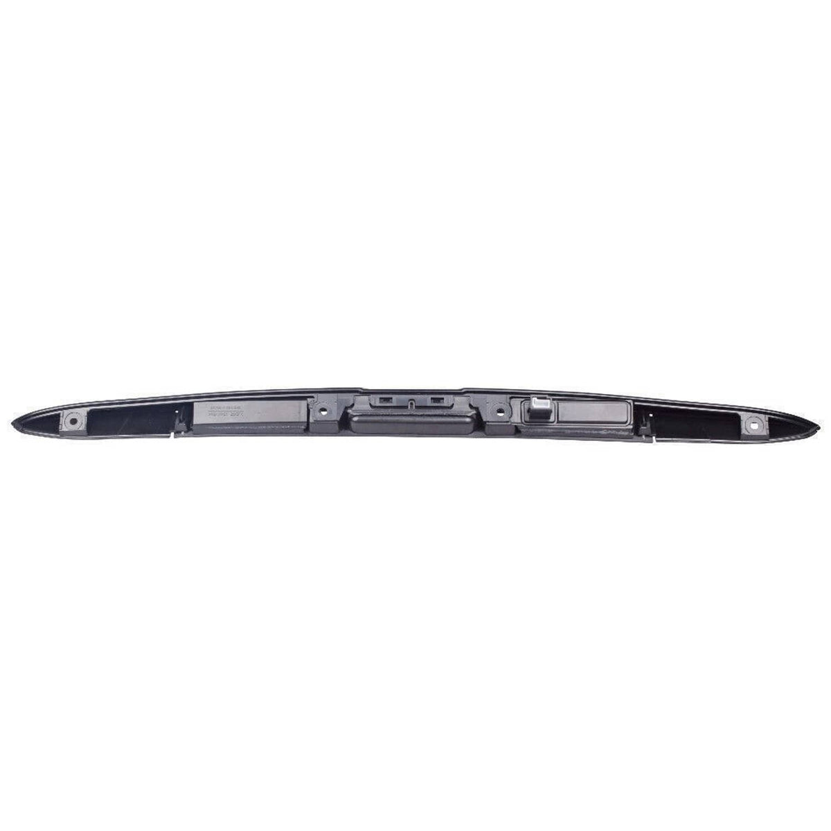 Black tailgate grip handle trim bar underside with mounting tabs and wiring cutouts