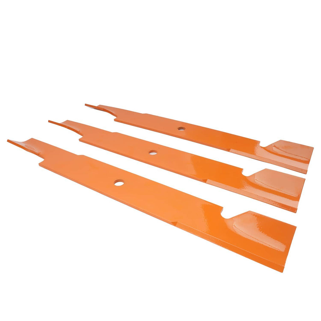 Orange deck blade set with mounting holes, three blades