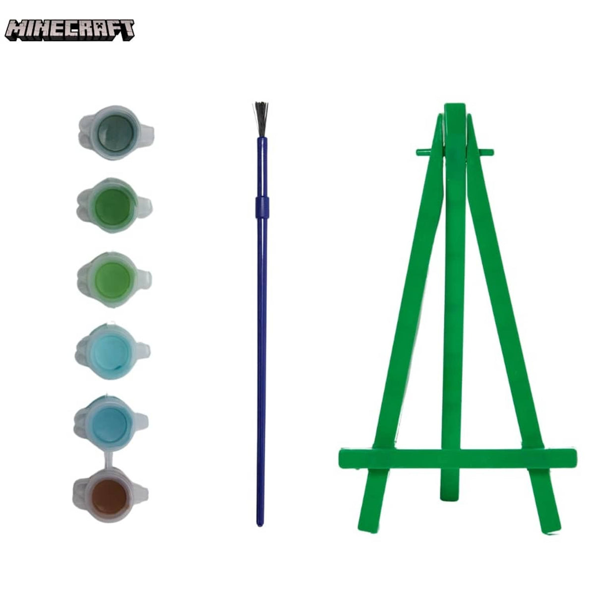 Minecraft painting kit: 6 paint pots, paintbrush, and green easel for canvas projects