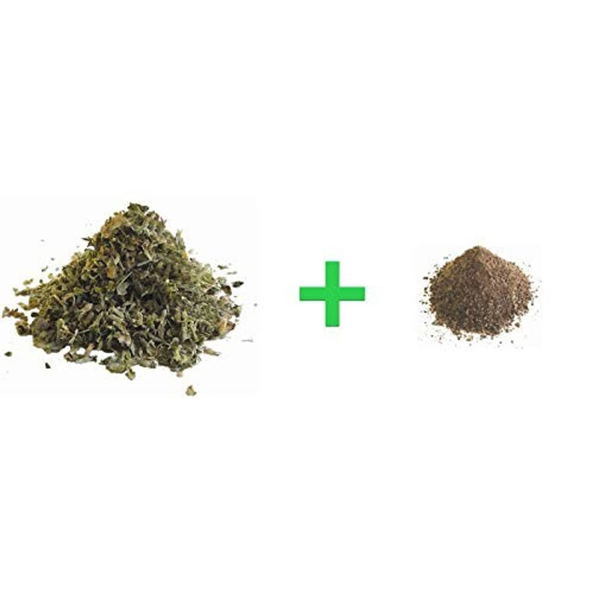 Catnip and silver vine herb piles with plus sign