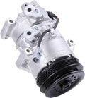 A/C compressor with silver aluminum housing and black drive pulley, electrical connector ports