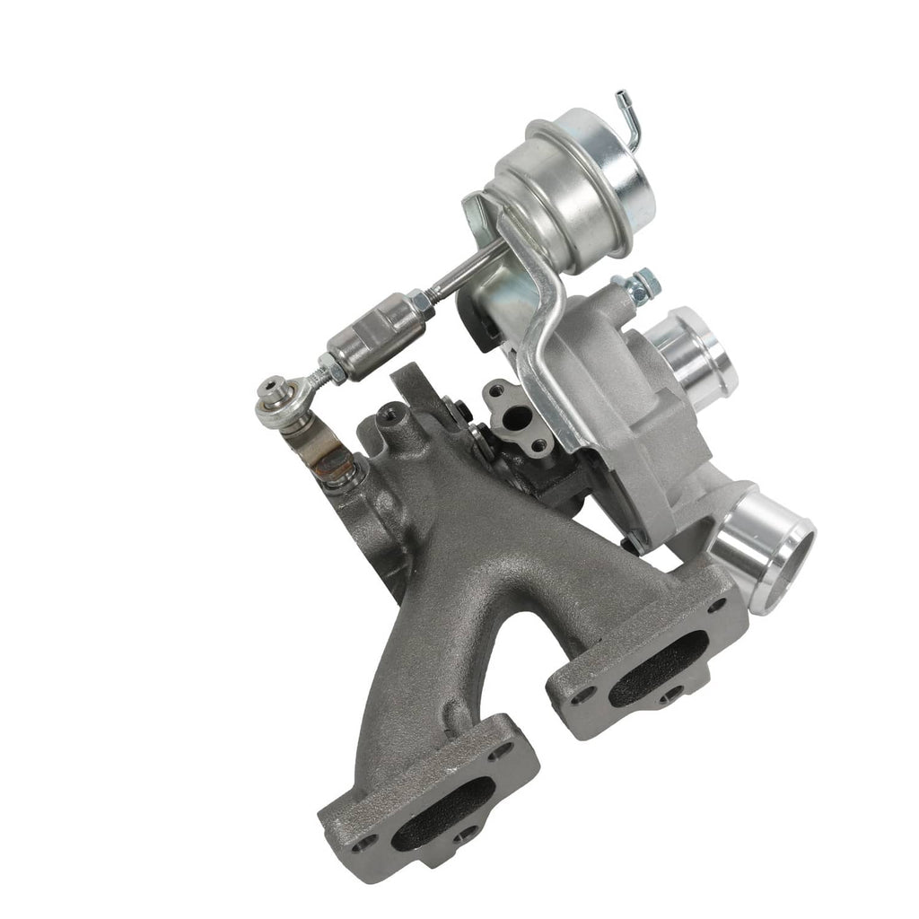 Turbocharger assembly with cast exhaust manifold and compressor unit, metal finish