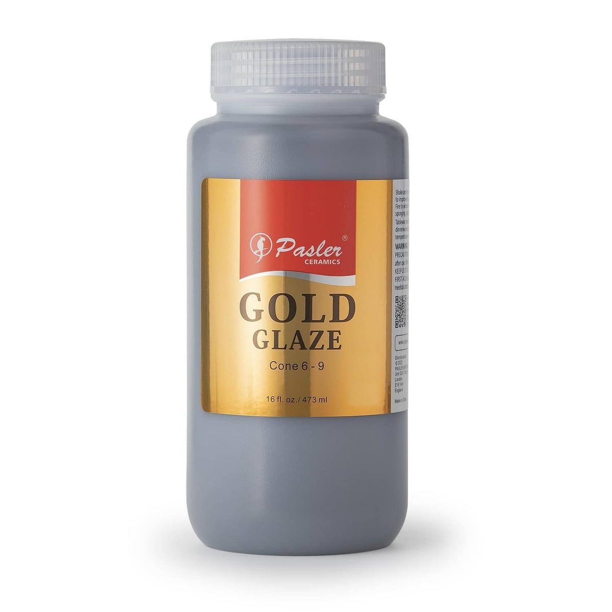 Pasler Gold Glaze bottle, gray container with gold front label