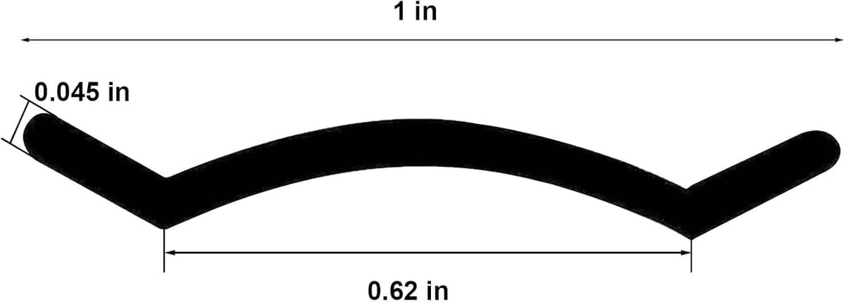 Black vinyl trim screw cover molding, curved strip profile with size measurements