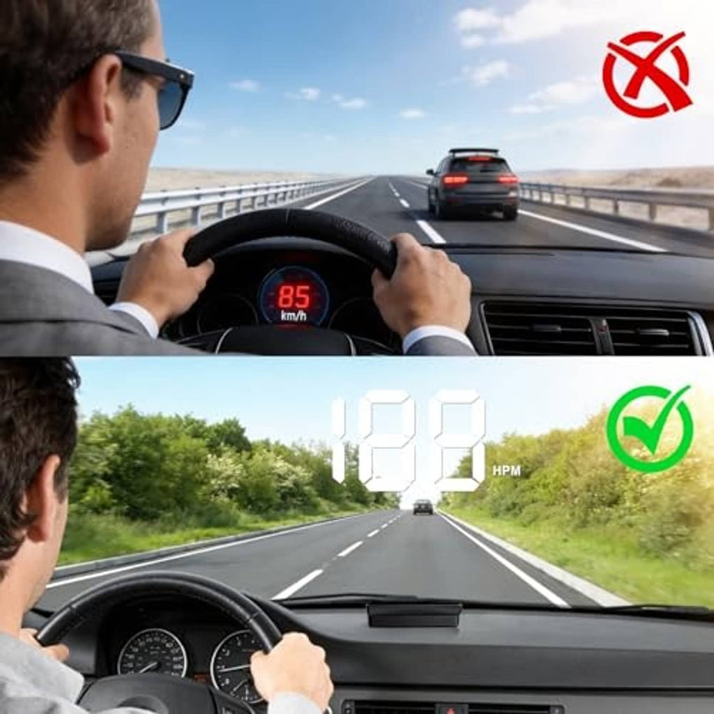 Windshield HUD speed projection showing 123 mph in white digits
