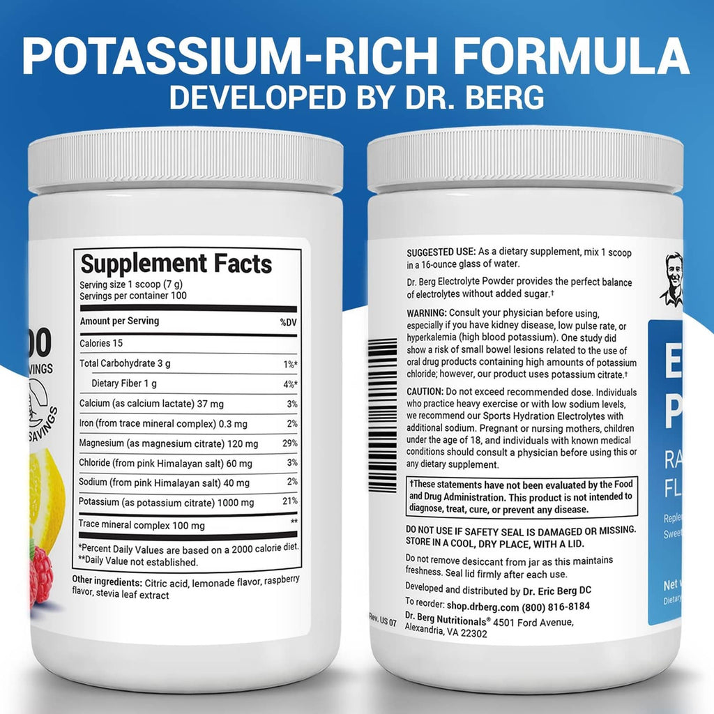 Electrolyte powder container, supplement facts and directions on back label