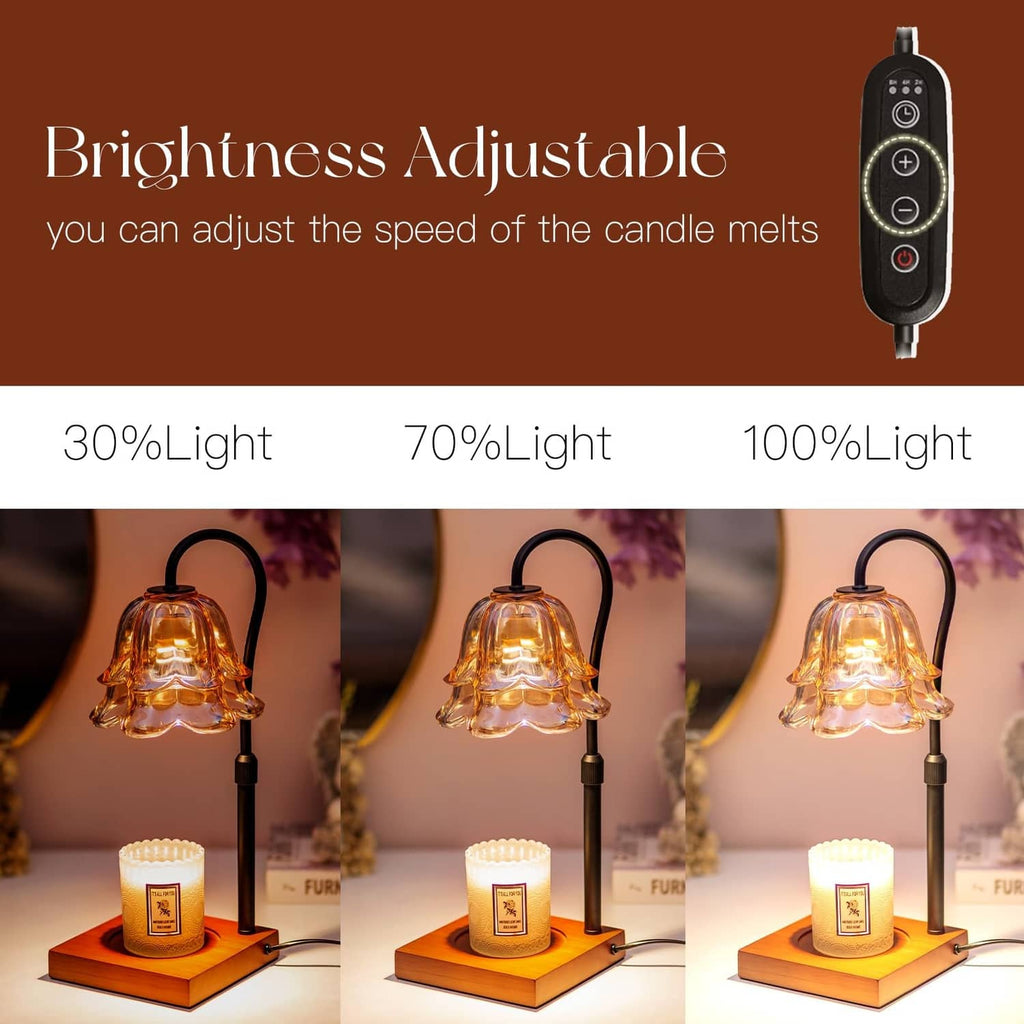 Candle melt warmer lamp with gold floral glass shade and brightness remote control