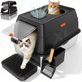 Extra-large enclosed cat litter box with lid, open front, and included litter scoop