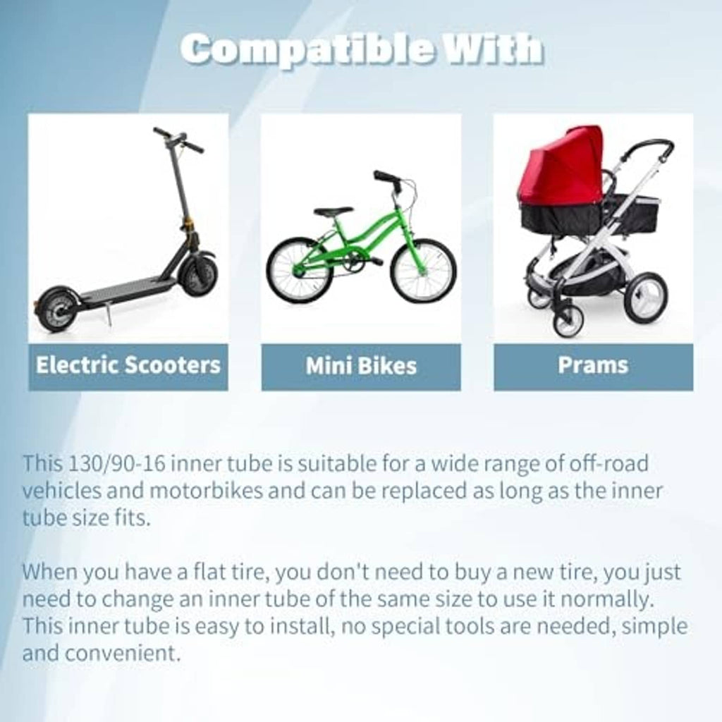 Inner tube for 130/90-16 tires shown with scooter and bike icons