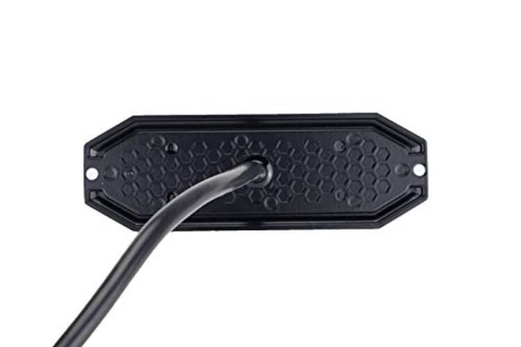 Back housing of a surface-mount warning strobe light with black power cable