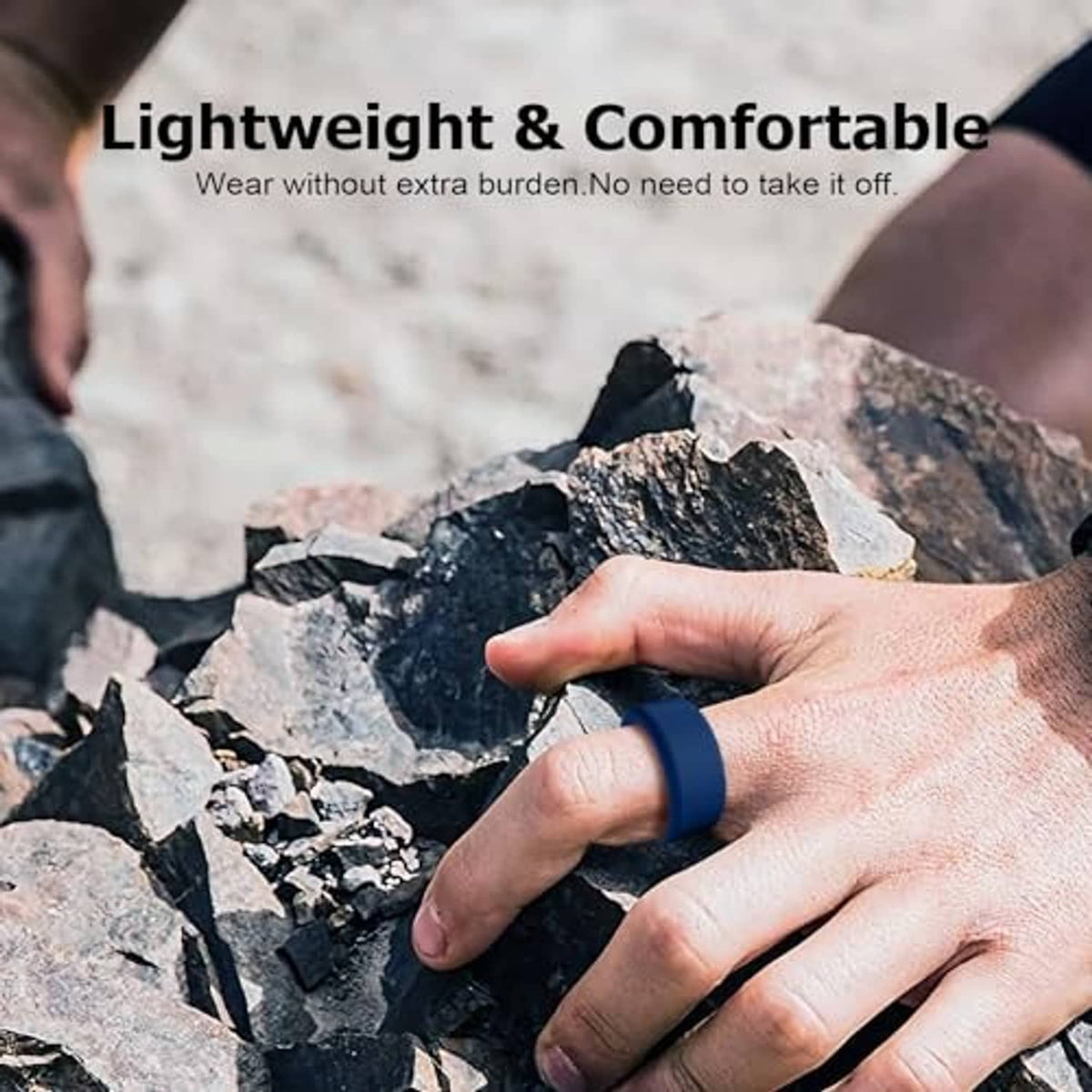 Blue elastic silicone ring cover band with smooth surface and circular interior