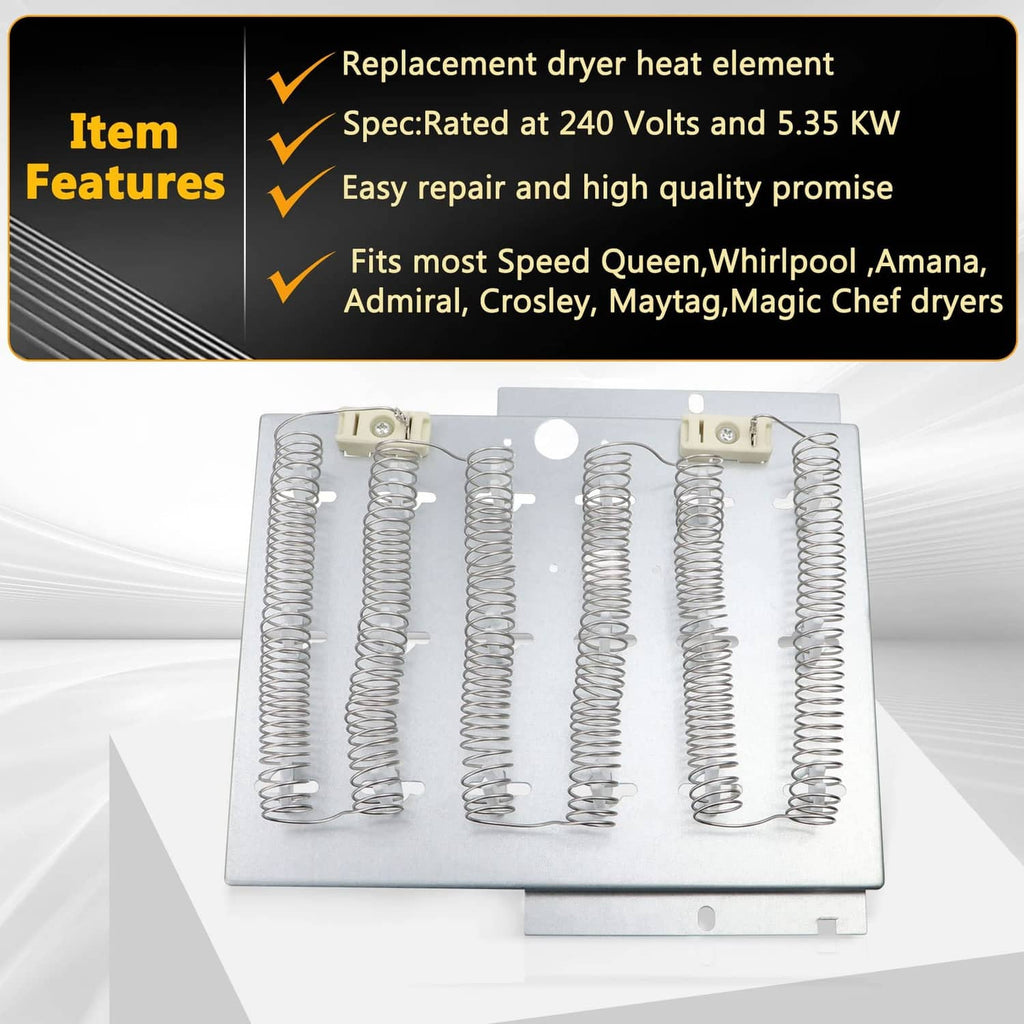 Dryer heating element replacement set with multiple coils on a mounting panel
