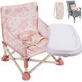 Pink foldable 3-in-1 baby chair with padded seat and removable booster tray
