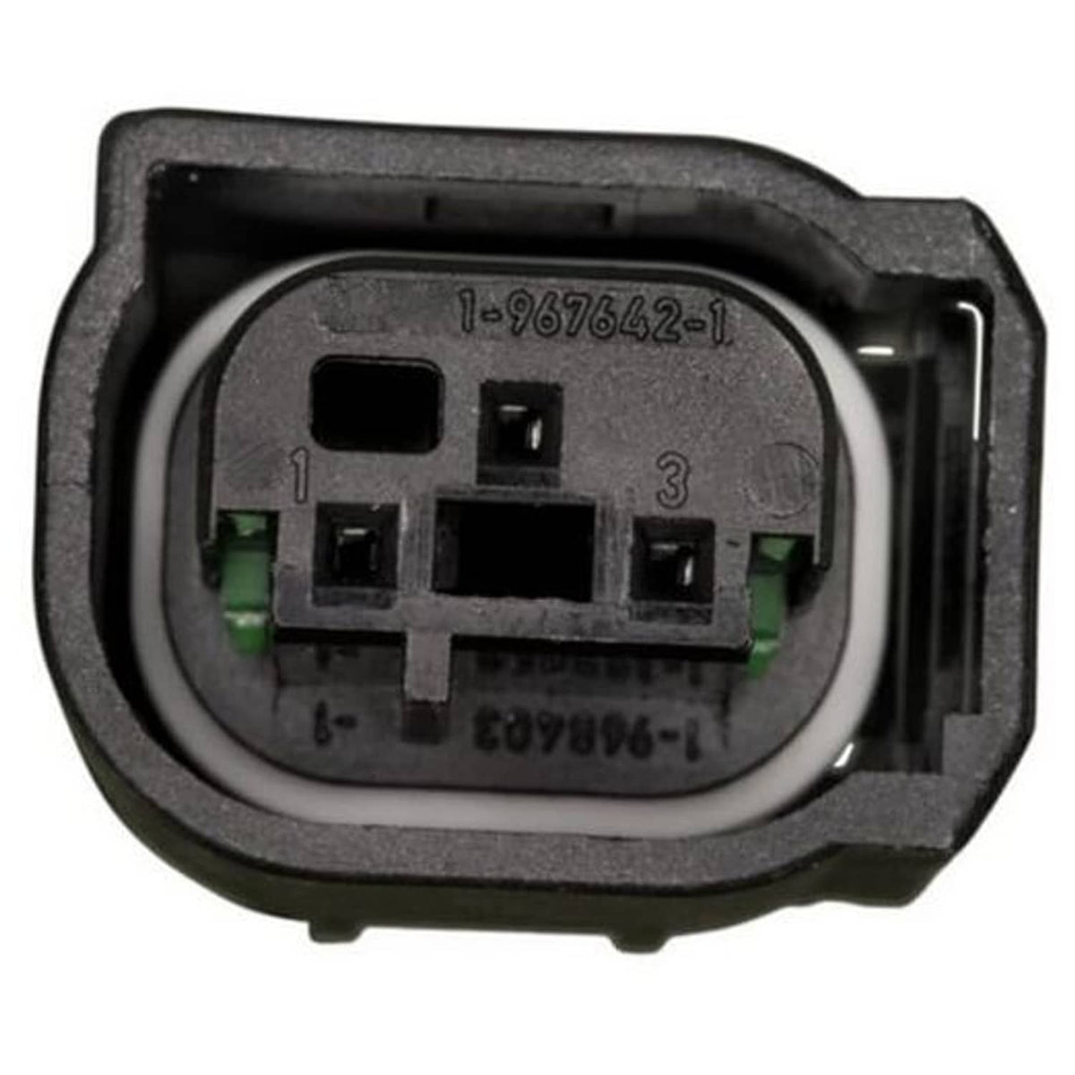 Brake pedal position sensor connector with terminals inside black housing