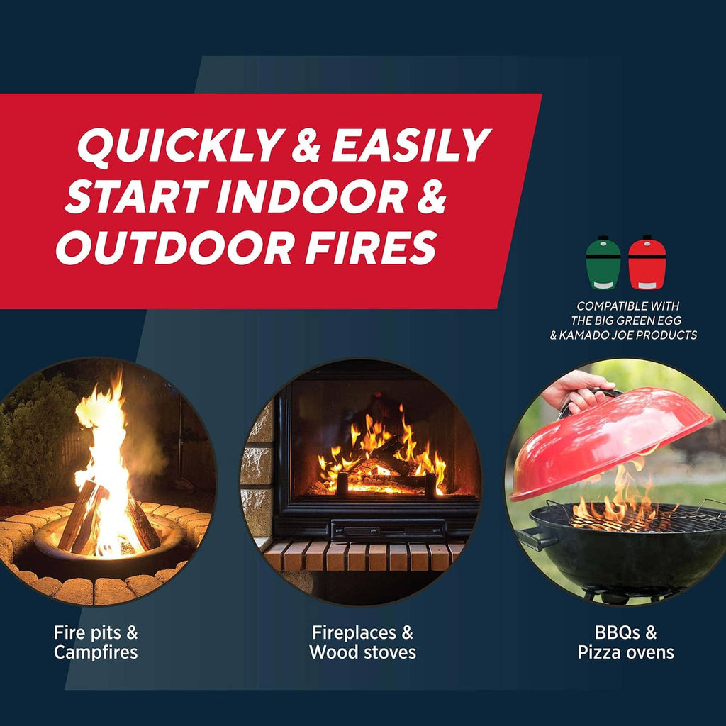 Fire starter squares packaging showing indoor and outdoor fire use icons