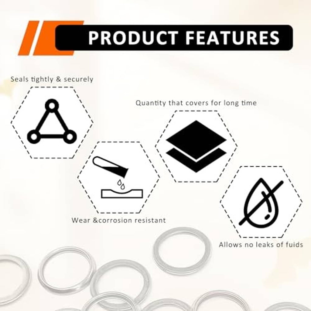 15-piece crush washer set with sealing and corrosion-resistance icons