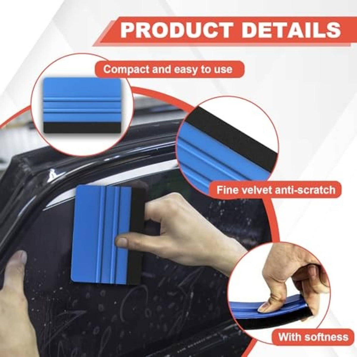 Window tint application squeegee tools with blue velvet anti-scratch pad