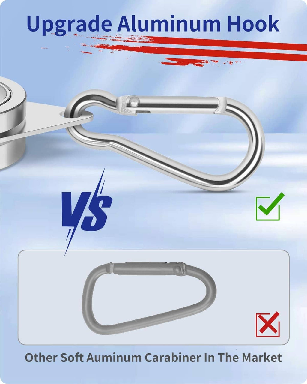 Silver aluminum carabiner-style hook for flag pole ring attachment