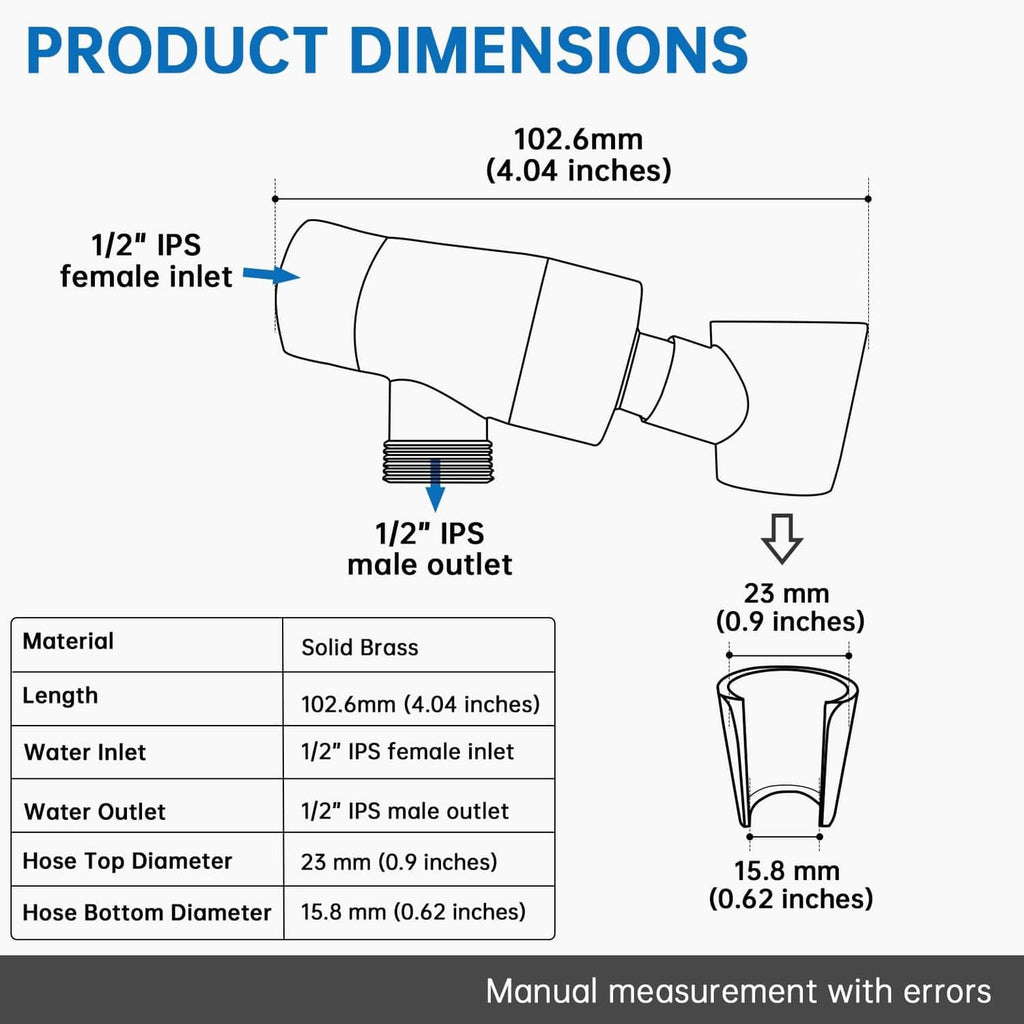 Metal shower head holder product dimensions diagram, 1/2 in IPS inlet/outlet, chrome