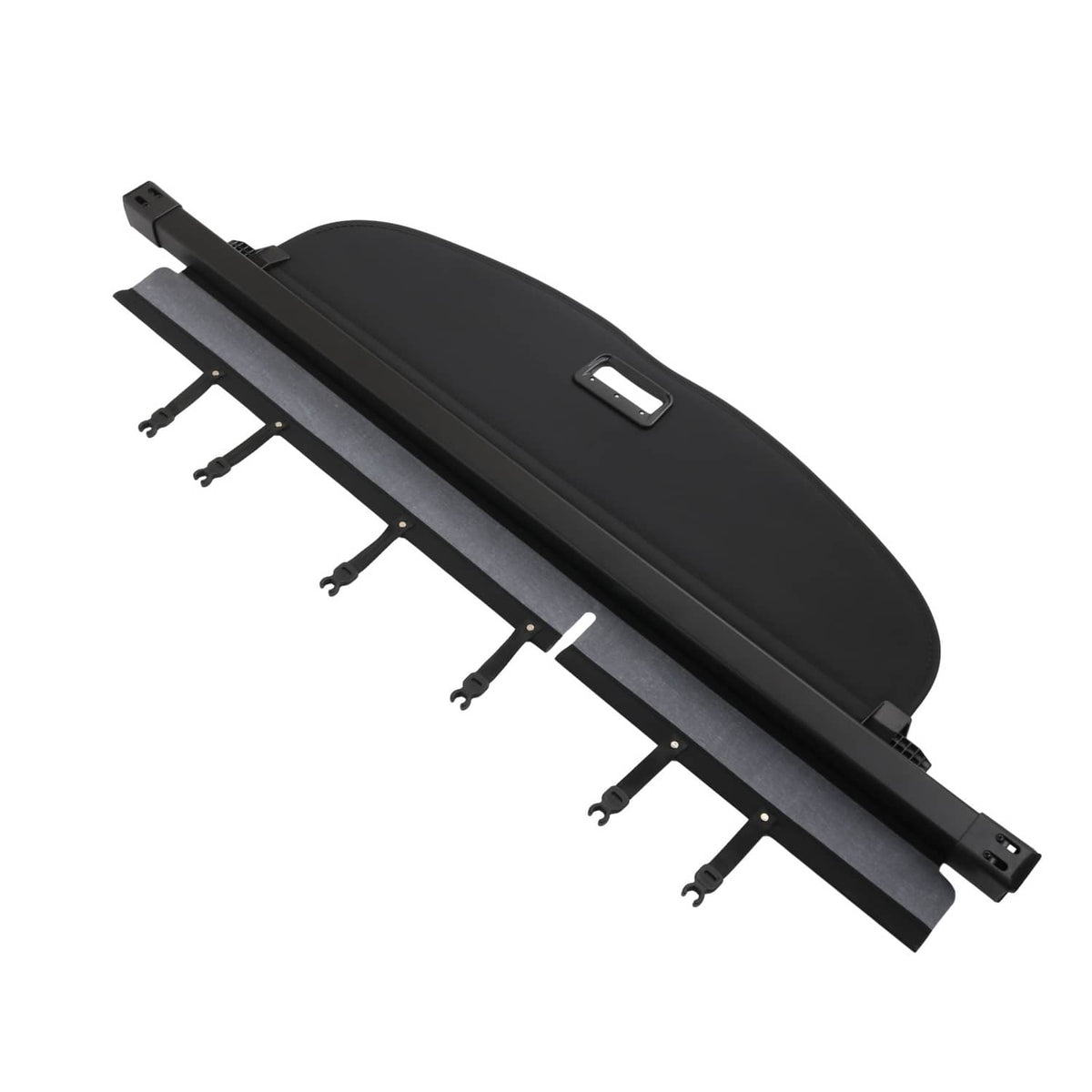 Black rear trunk security cargo cover shade with end bracket and mounted pegs