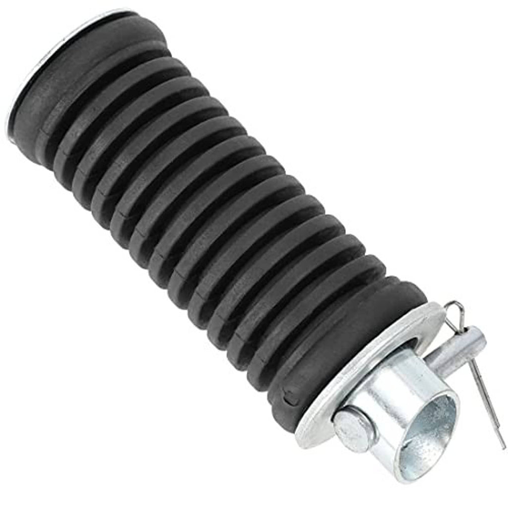 Black ribbed rubber motorcycle footpeg with silver clamp bracket and mounting pin