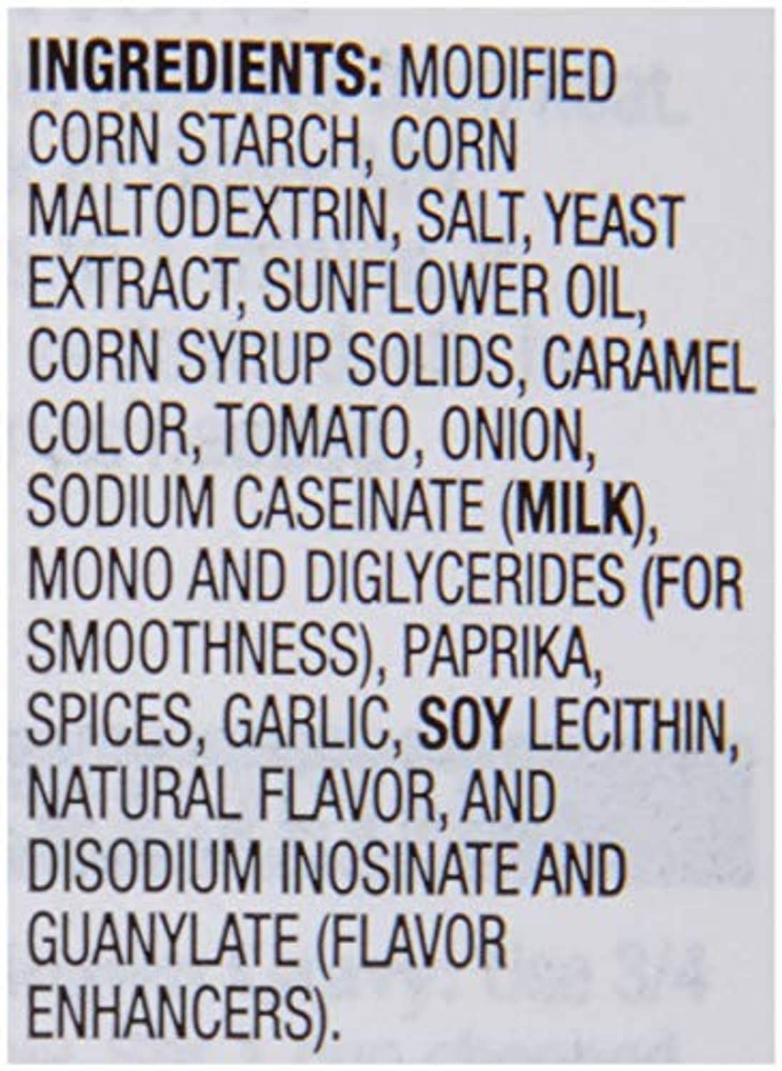 Ingredients list: modified corn starch, corn maltodextrin, salt, yeast extract