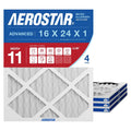 Pleated HVAC air filters, MERV 11, 4-pack, white media with grid pleats