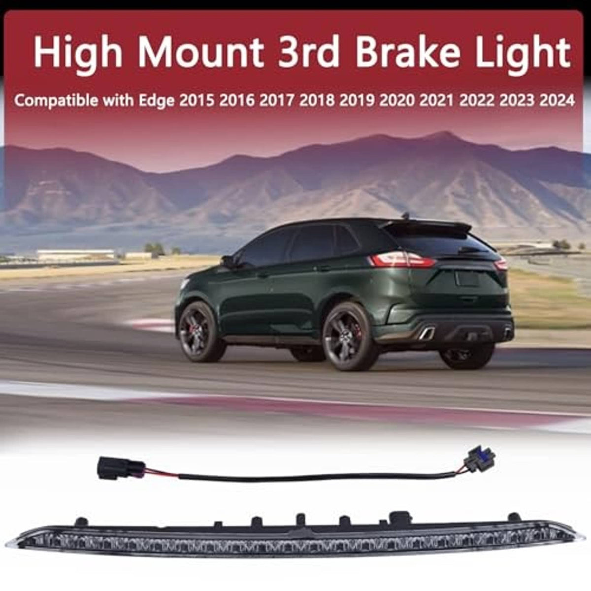LED high mount third brake light bar with black housing and clear lens