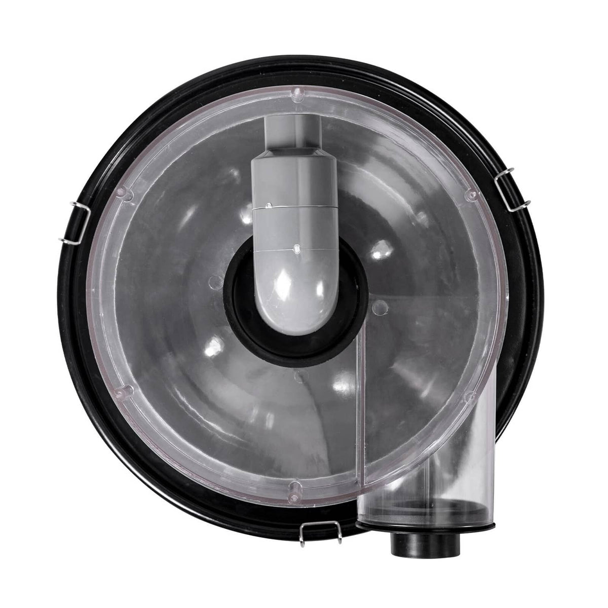 Cyclone dust separator lid with clear round housing and central inlet tube