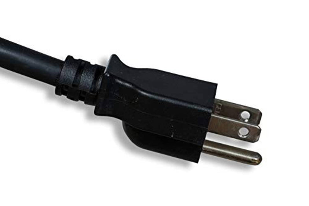 Power cord extension: NEMA 5-15P plug with two metal prongs on black cable end
