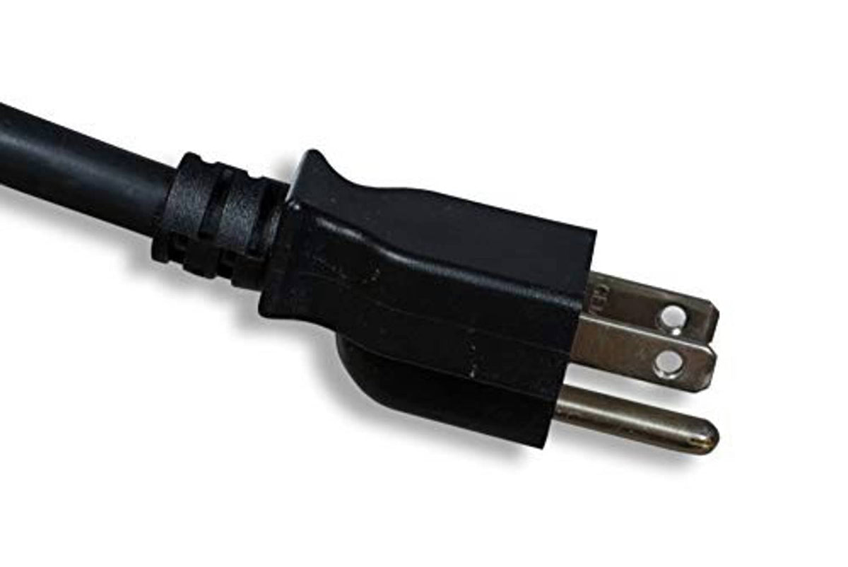 Power cord extension: NEMA 5-15P plug with two metal prongs on black cable end
