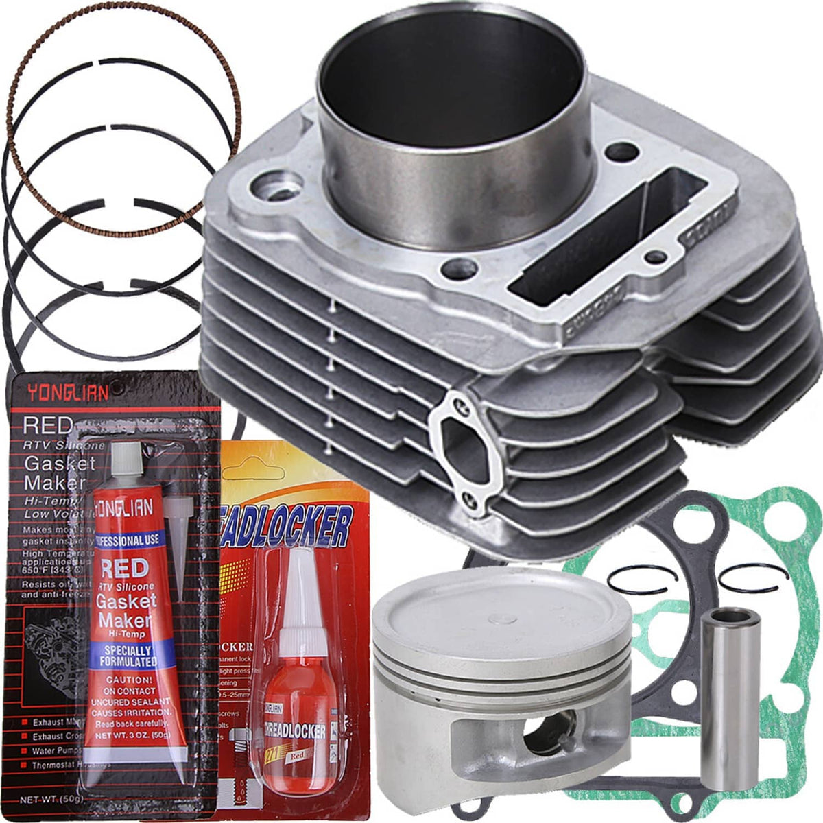 Cylinder piston gasket kit with machined cylinder head, piston, rings, and gaskets